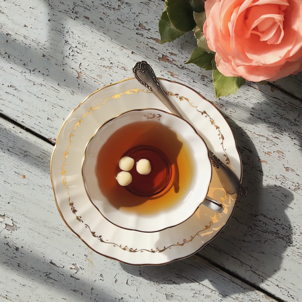 Ostfriesische Teetasse mit drei Wölkchen auf der Oberfläche