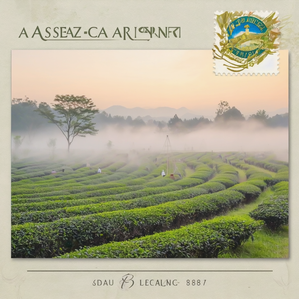 Teegarten in Assam im Morgendunst